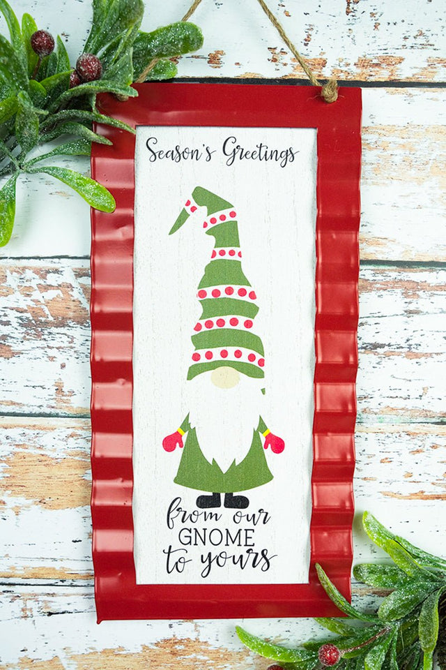 11.5 x 5.75 'Season's Greetings' Gnome Tin Framed Wood Sign - Wholesale Accessory Market