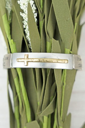 Matte Two-Tone 'Amazing Grace' Cross Stretch Bracelet - Wholesale Accessory Market