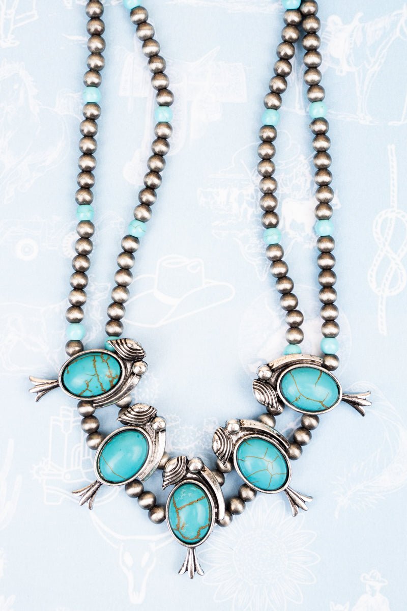 Squash Blossom Large Turquoise Stone Silver Western Necklace – Lavender  Tribe