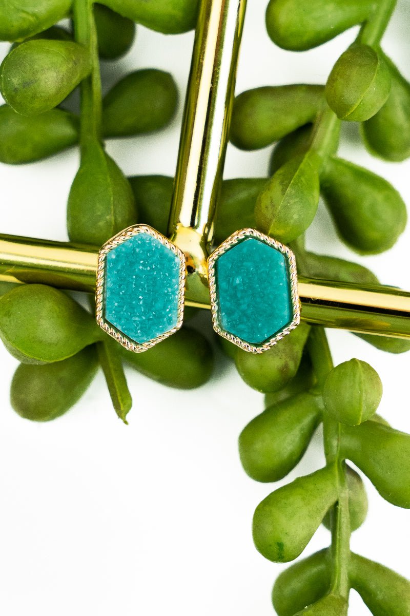 Lucie Aqua Druzy Stud Earrings - Wholesale Accessory Market