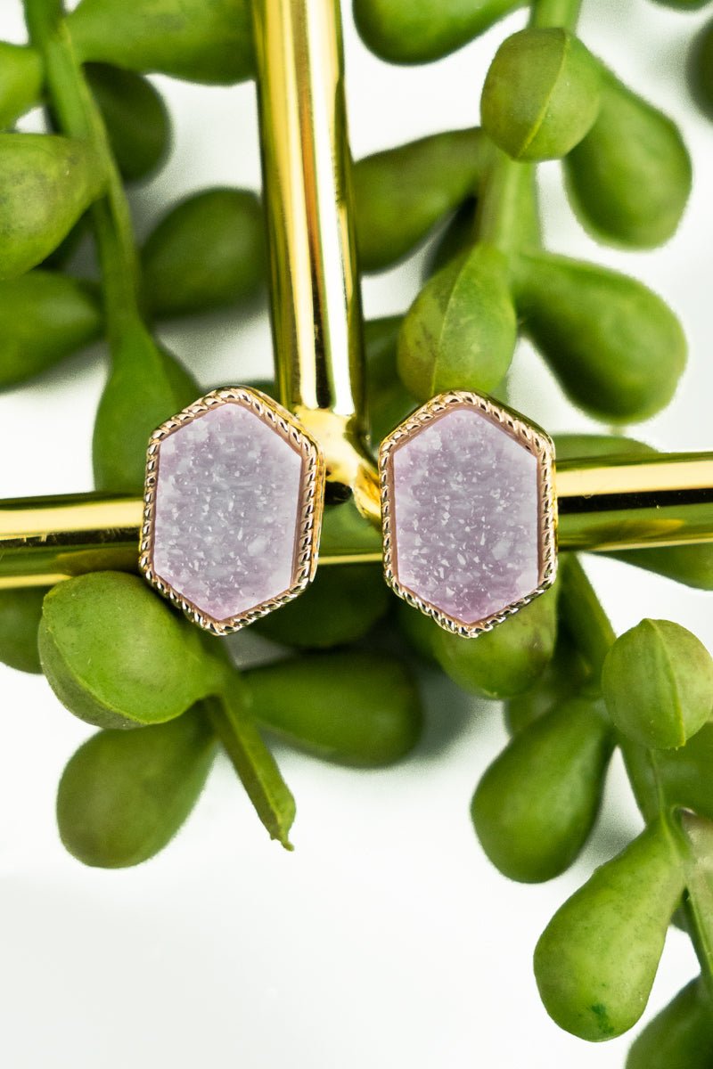 Lucie Lavender Druzy Stud Earrings - Wholesale Accessory Market