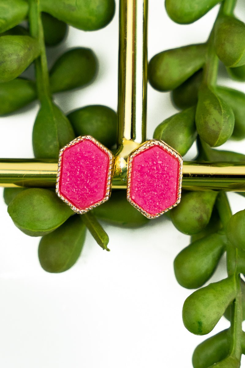 Lucie Pink Druzy Stud Earrings - Wholesale Accessory Market