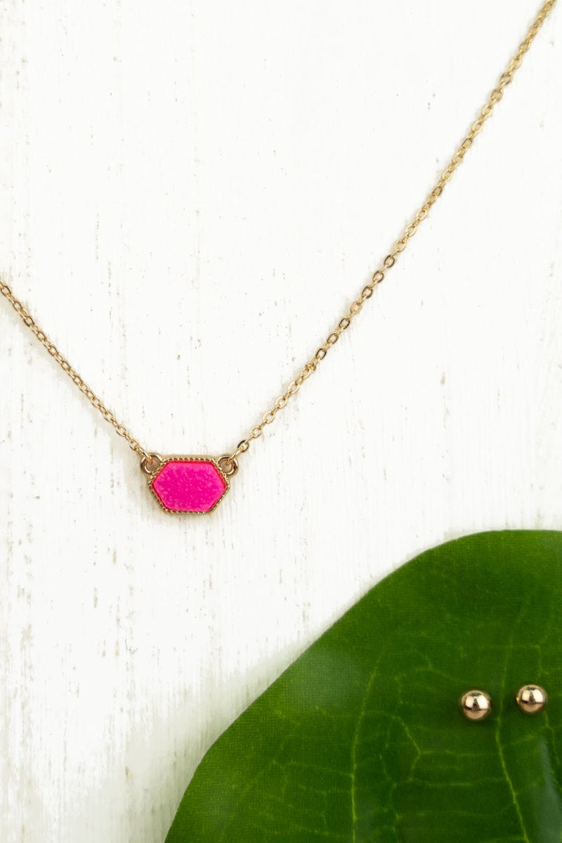 Lucie Pink Druzy Pendant Necklace and Earrings Set - Wholesale Accessory Market