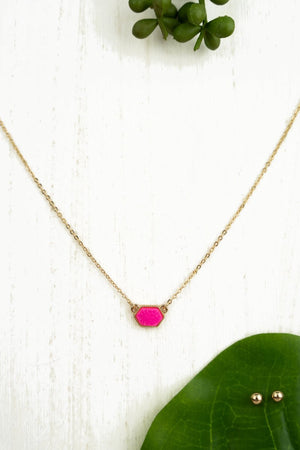 Lucie Pink Druzy Pendant Necklace and Earrings Set - Wholesale Accessory Market
