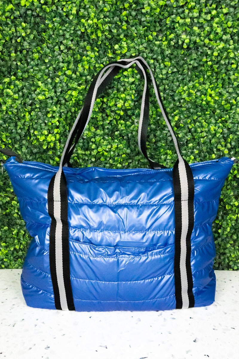 Park Layne Metallic Glacier Blue Puffy Tote Bag