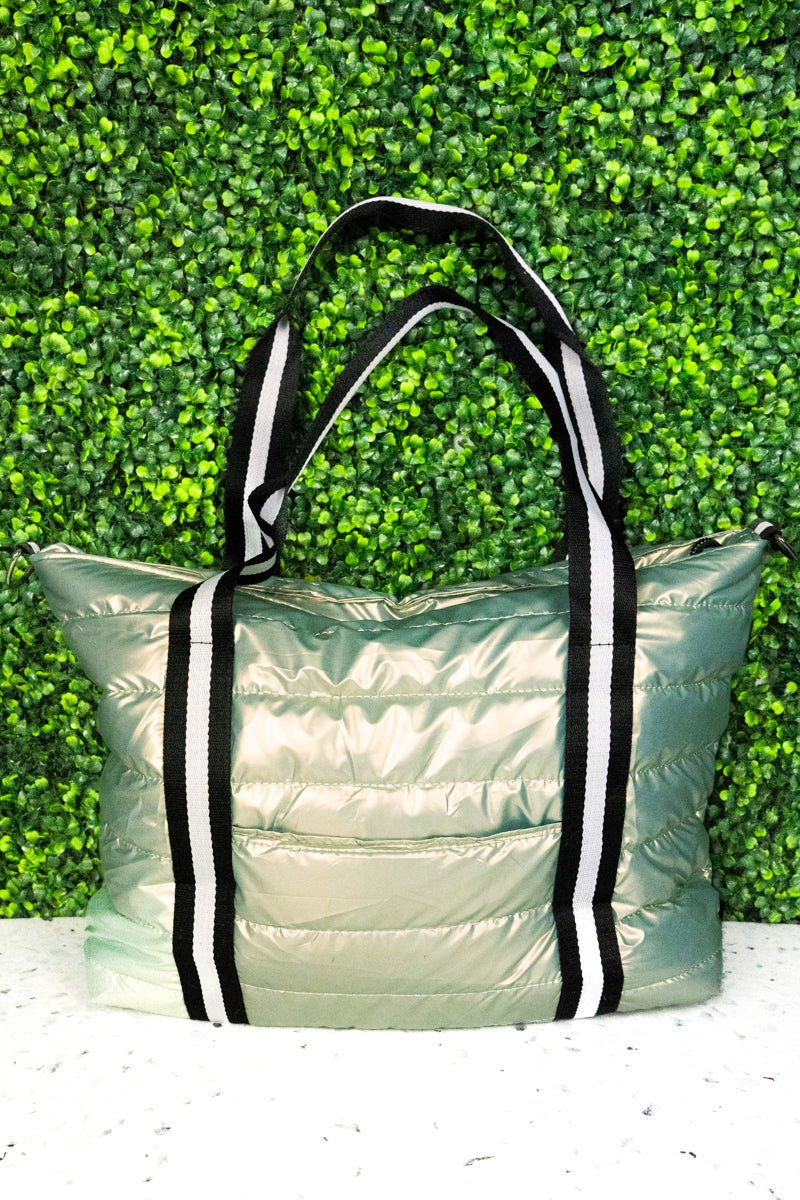 Park Layne Metallic Sage Puffy Tote Bag