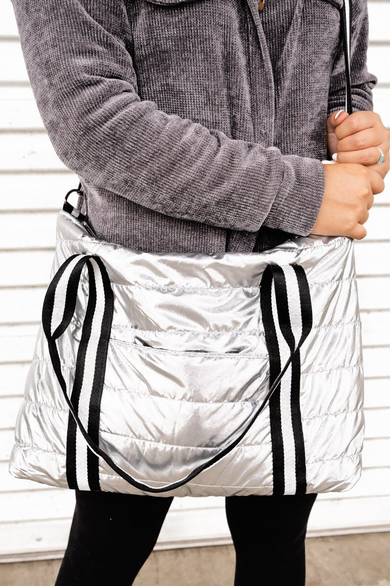 Park Layne Metallic Silver Puffy Tote Bag