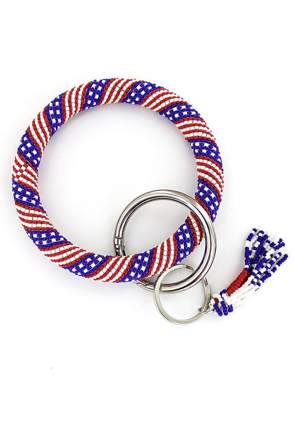 Stars and Stripes Seed Bead Tassel Bangle Keychain Wholesale