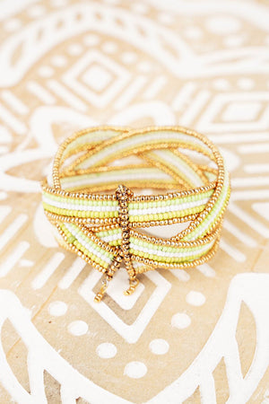 Mint and Gold Seed Bead Cuff Bracelet - Wholesale Accessory Market