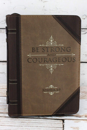 Joshua 1:9 'Strong and Courageous' LuxLeather Large Bible Cover - Wholesale Accessory Market