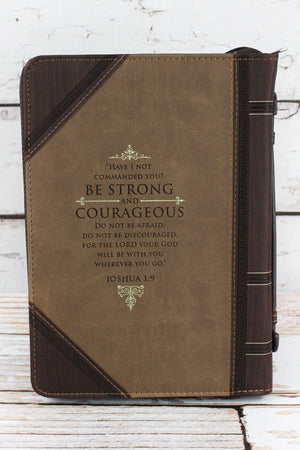 Joshua 1:9 'Strong and Courageous' LuxLeather Large Bible Cover - Wholesale Accessory Market