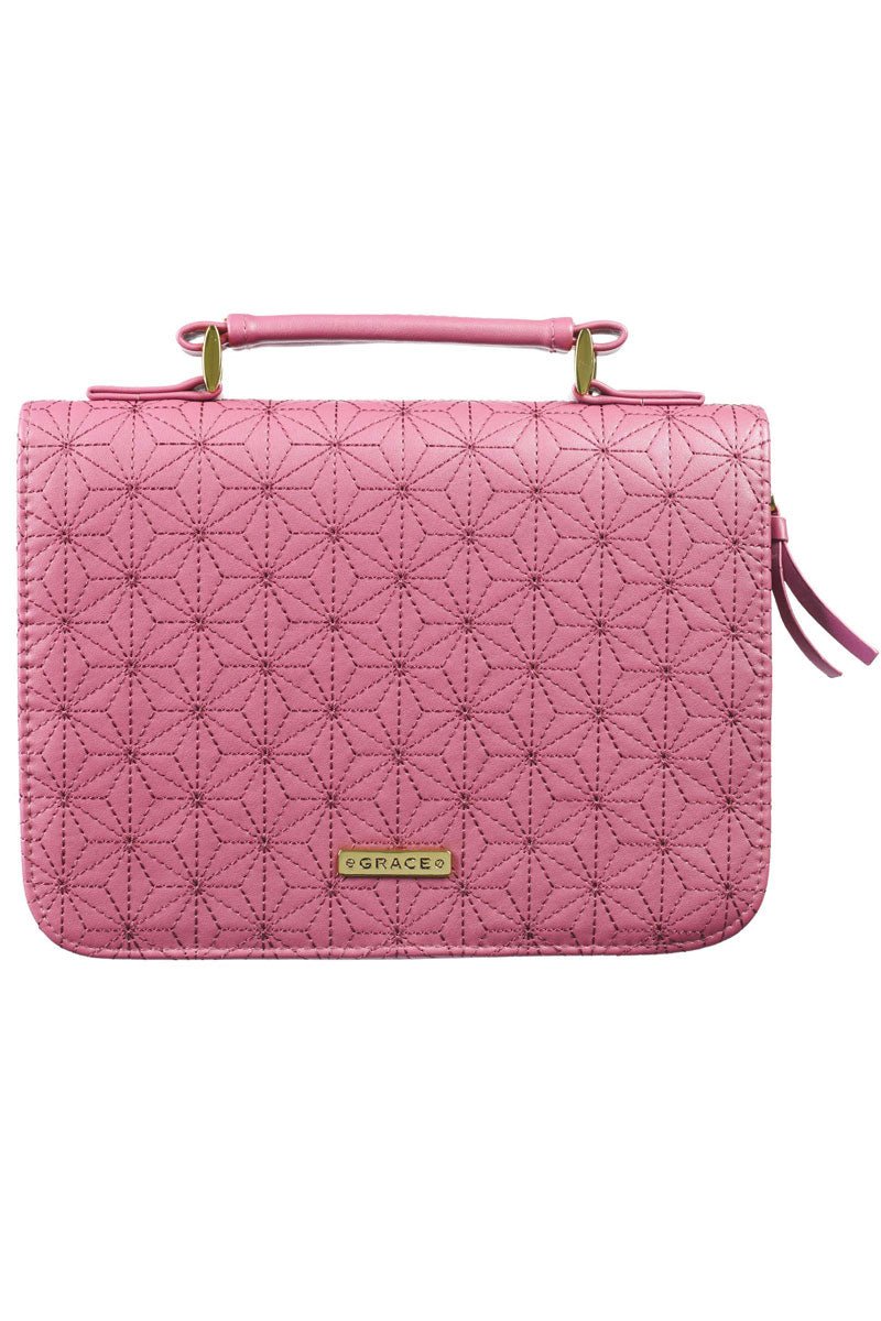 Grace Dusty Rose Quilted Star LuxLeather Large Bible Cover - Wholesale Accessory Market