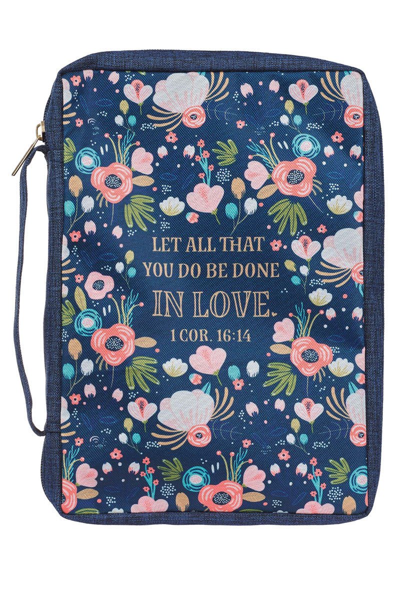 Done in Love Navy Floral Large Bible Cover - Wholesale Accessory Market