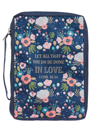 Done in Love Navy Floral Large Bible Cover - Wholesale Accessory Market