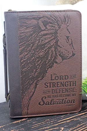The Lord Is My Strength Brown LuxLeather Large Bible Cover - Wholesale Accessory Market