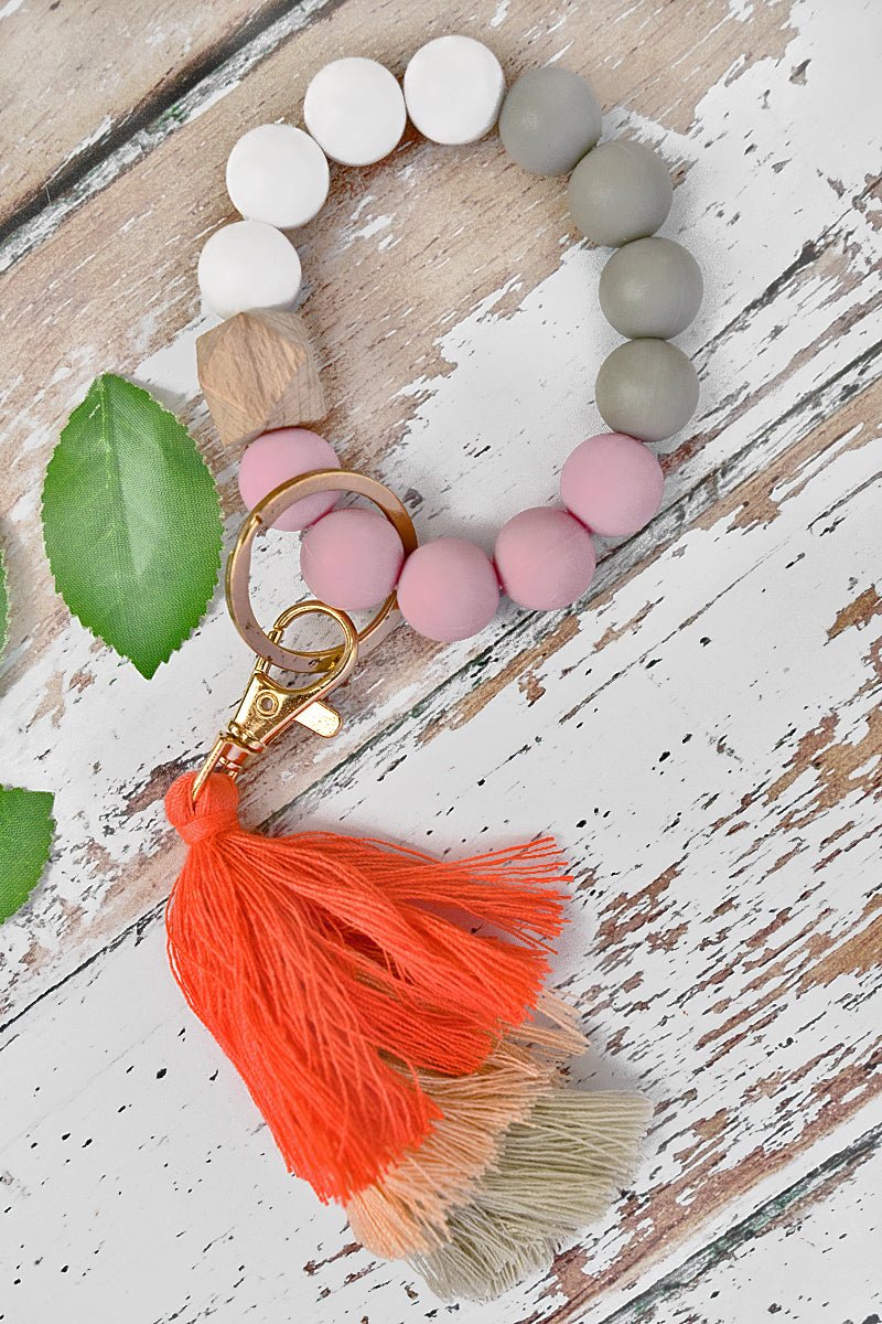 Customizable Wood disc beaded keychain bracelet with tassel – Amanda's  Crafty Creations