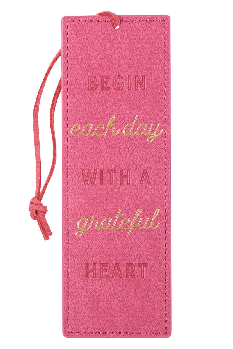 Begin Each Day with a Grateful Heart Pink Faux Leather Page Marker - Wholesale Accessory Market