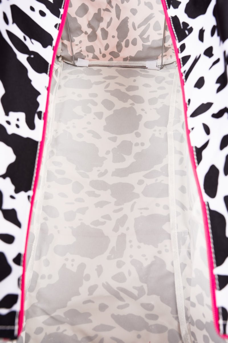 NGIL Deja Moo with Hot Pink Trim Collapsible Double Haul-It-All Basket with Mesh Pockets and Lid - Wholesale Accessory Market