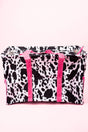 NGIL Deja Moo with Hot Pink Trim Collapsible Double Haul-It-All Basket with Mesh Pockets and Lid - Wholesale Accessory Market