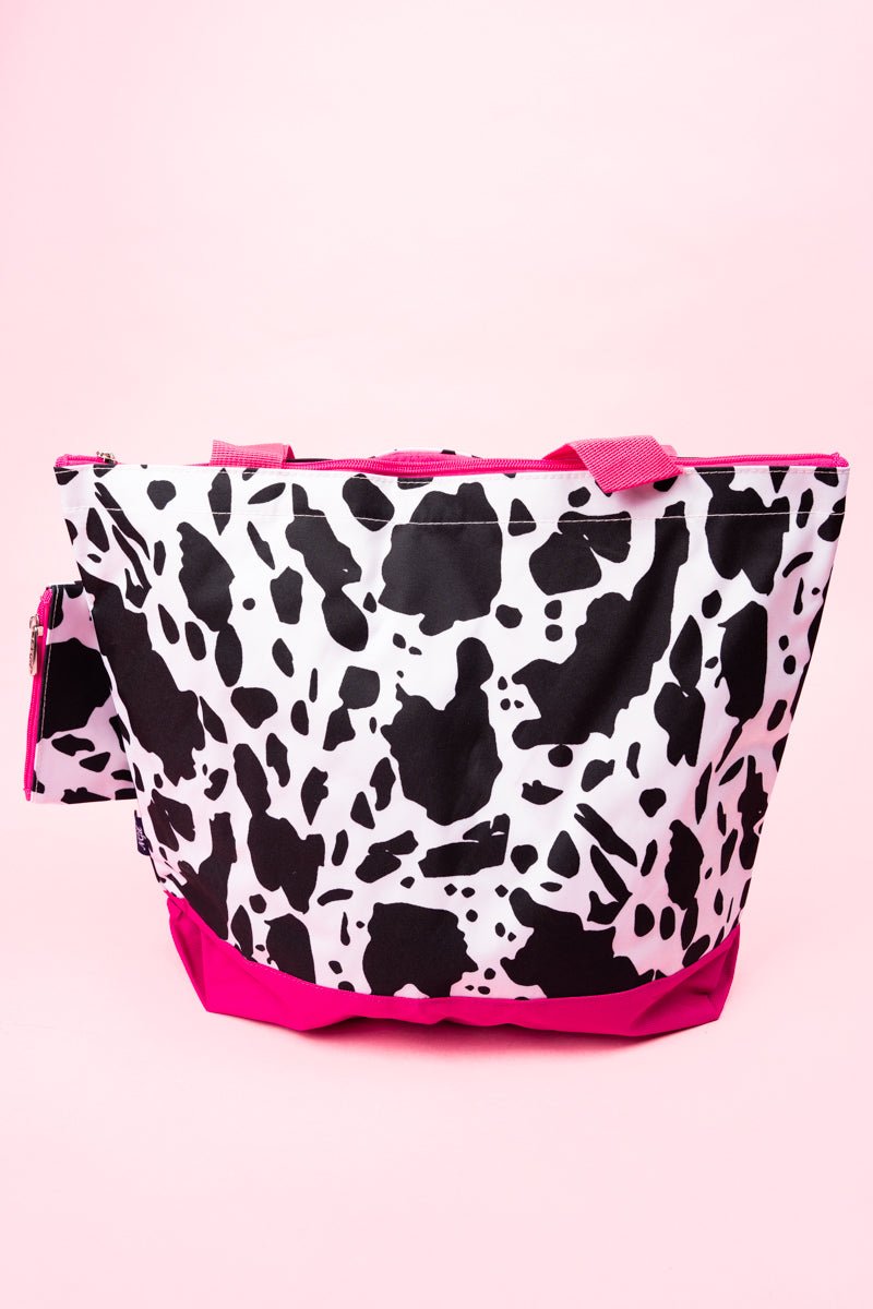 NGIL Deja Moo with Hot Pink Trim with Hot Pink Trim Tote Bag - Wholesale Accessory Market