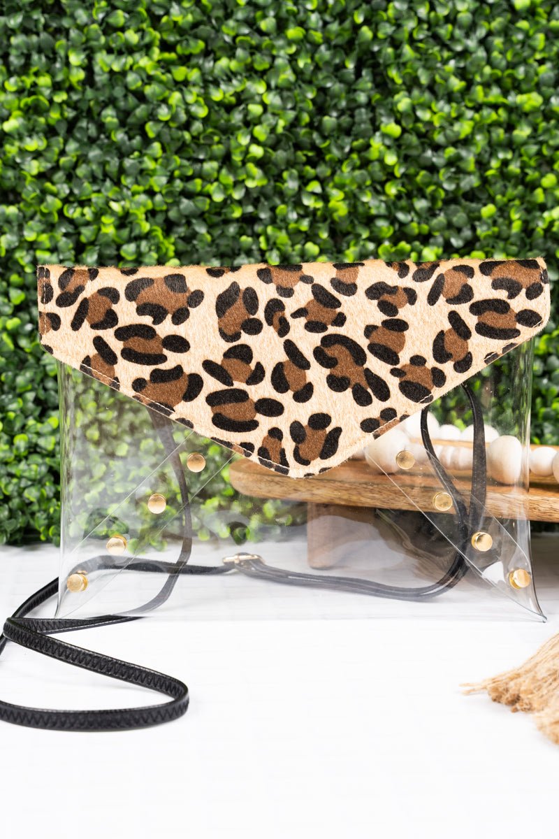 in The Clear Loni Leopard Envelope Clutch | Wholesale Accessory Market