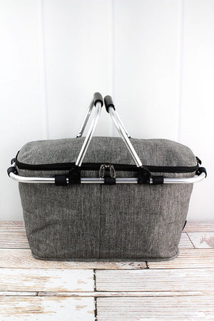 NGIL Steel Gray Crosshatch Collapsible Insulated Market Basket with Lid - Wholesale Accessory Market
