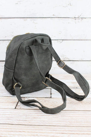 NGIL Dark Gray Faux Leather Small Backpack - Wholesale Accessory Market