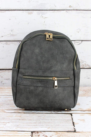 NGIL Dark Gray Faux Leather Small Backpack - Wholesale Accessory Market