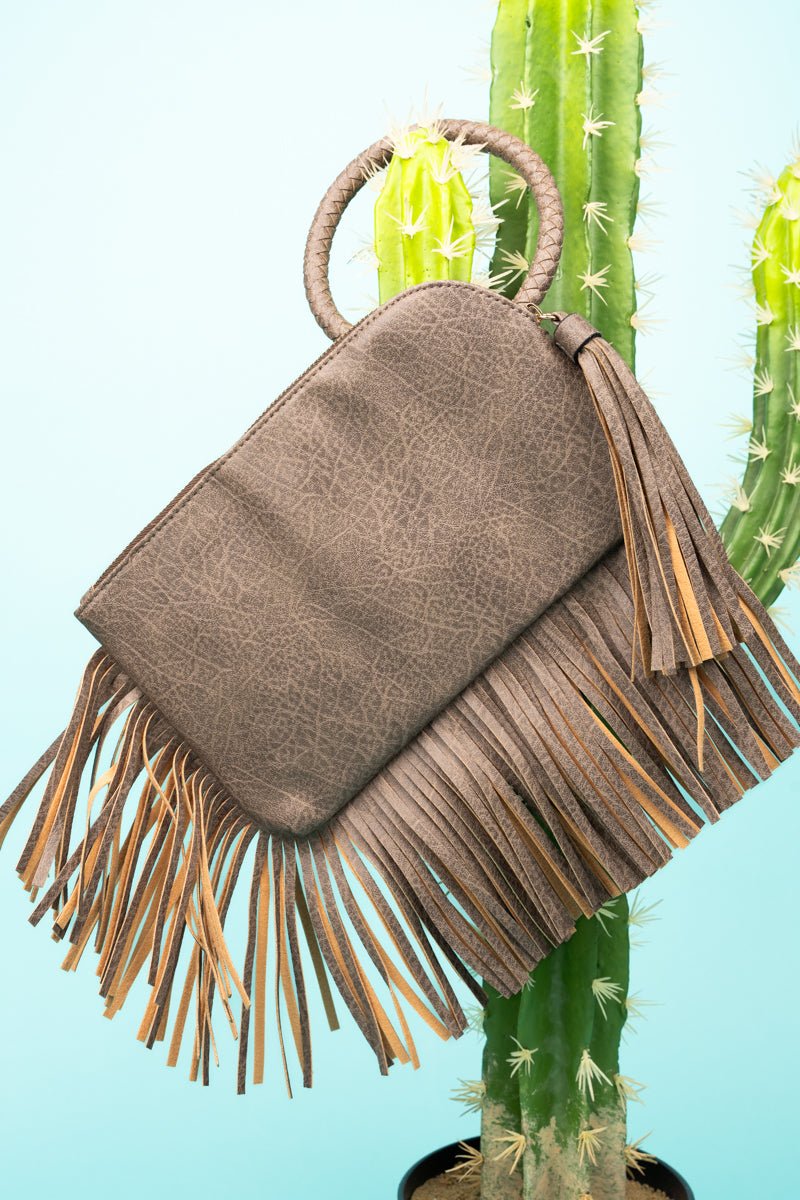 NGIL Taupe Gray Fairleigh Fringe Bangle Clutch - Wholesale Accessory Market
