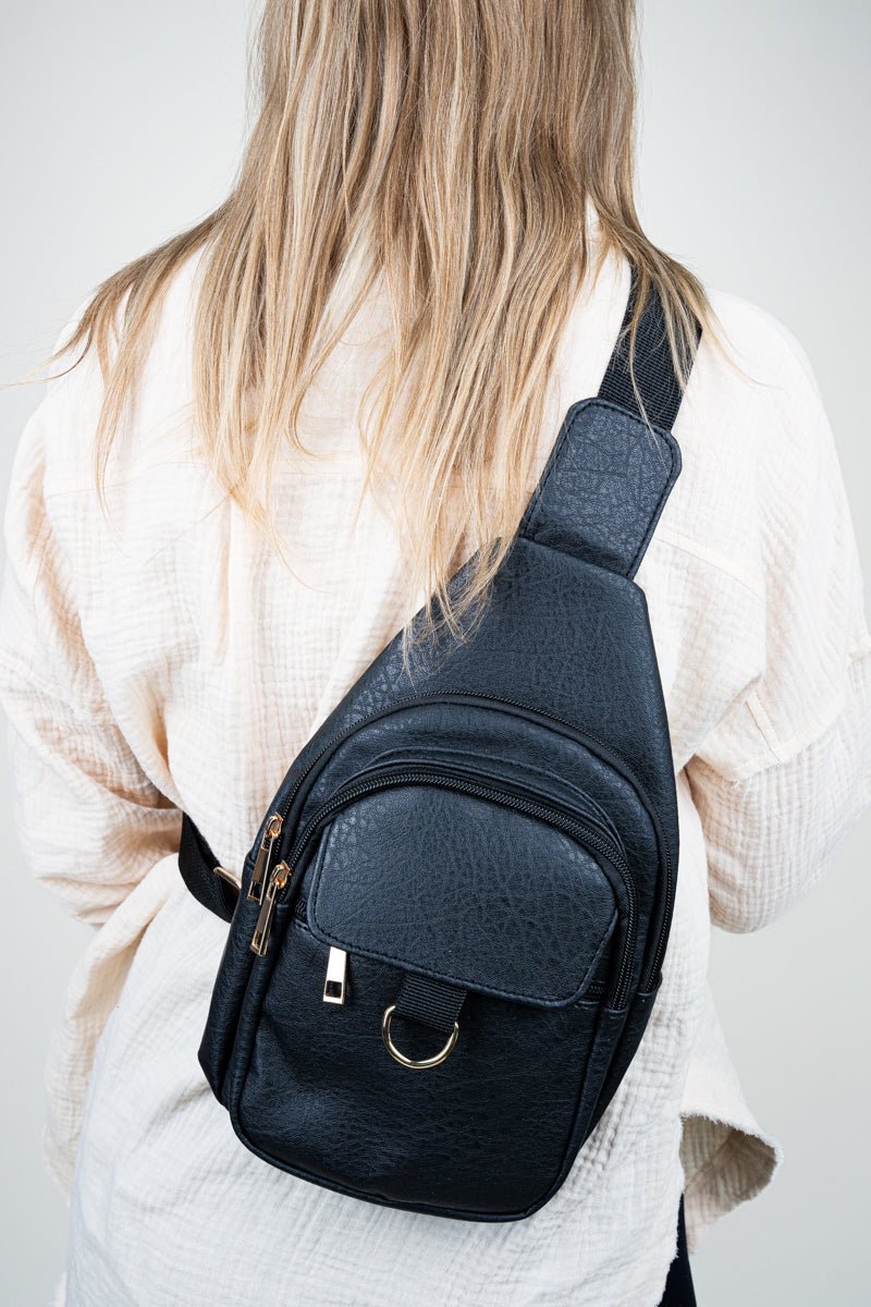 NGIL Black Faux Leather Small Zoey Sling Bag - Wholesale Accessory Market