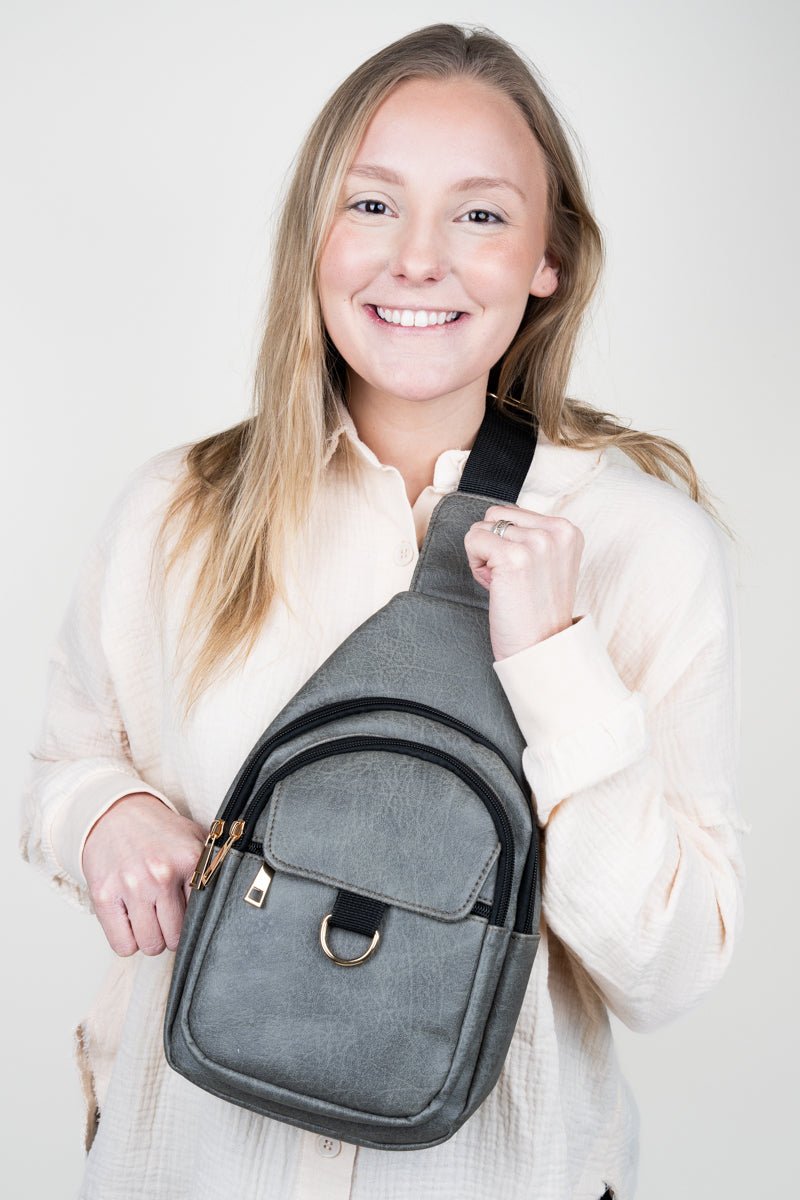 NGIL Dark Gray Faux Leather Small Zoey Sling Bag - Wholesale Accessory Market