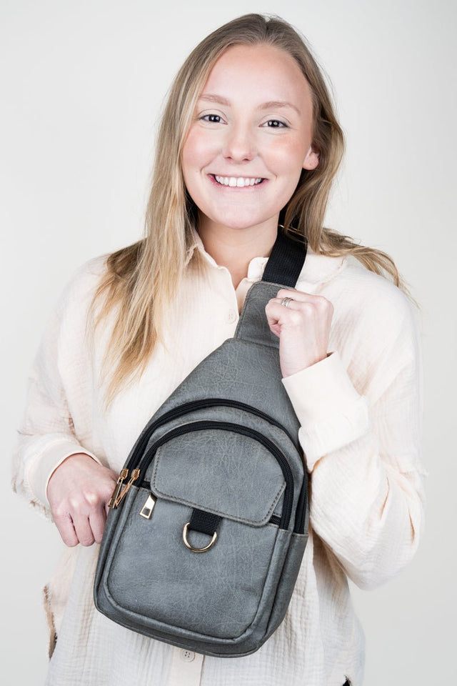 NGIL Dark Gray Faux Leather Small Zoey Sling Bag - Wholesale Accessory Market