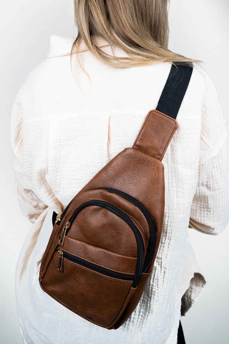 NGIL Brown Faux Leather Small Lyla Sling Bag - Wholesale Accessory Market