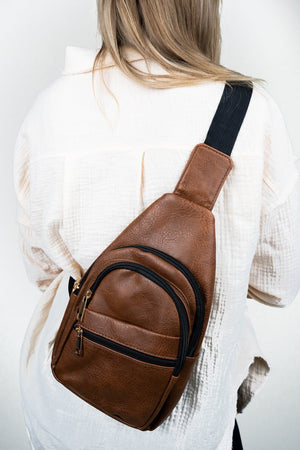 NGIL Brown Faux Leather Small Lyla Sling Bag - Wholesale Accessory Market