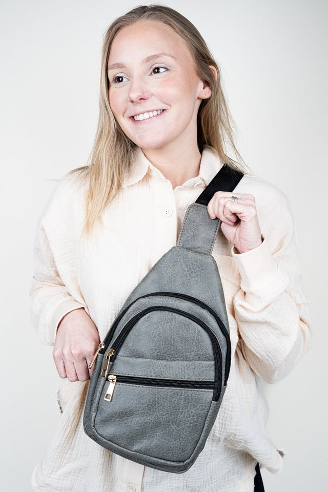 NGIL Dark Gray Faux Leather Small Lyla Sling Bag - Wholesale Accessory Market