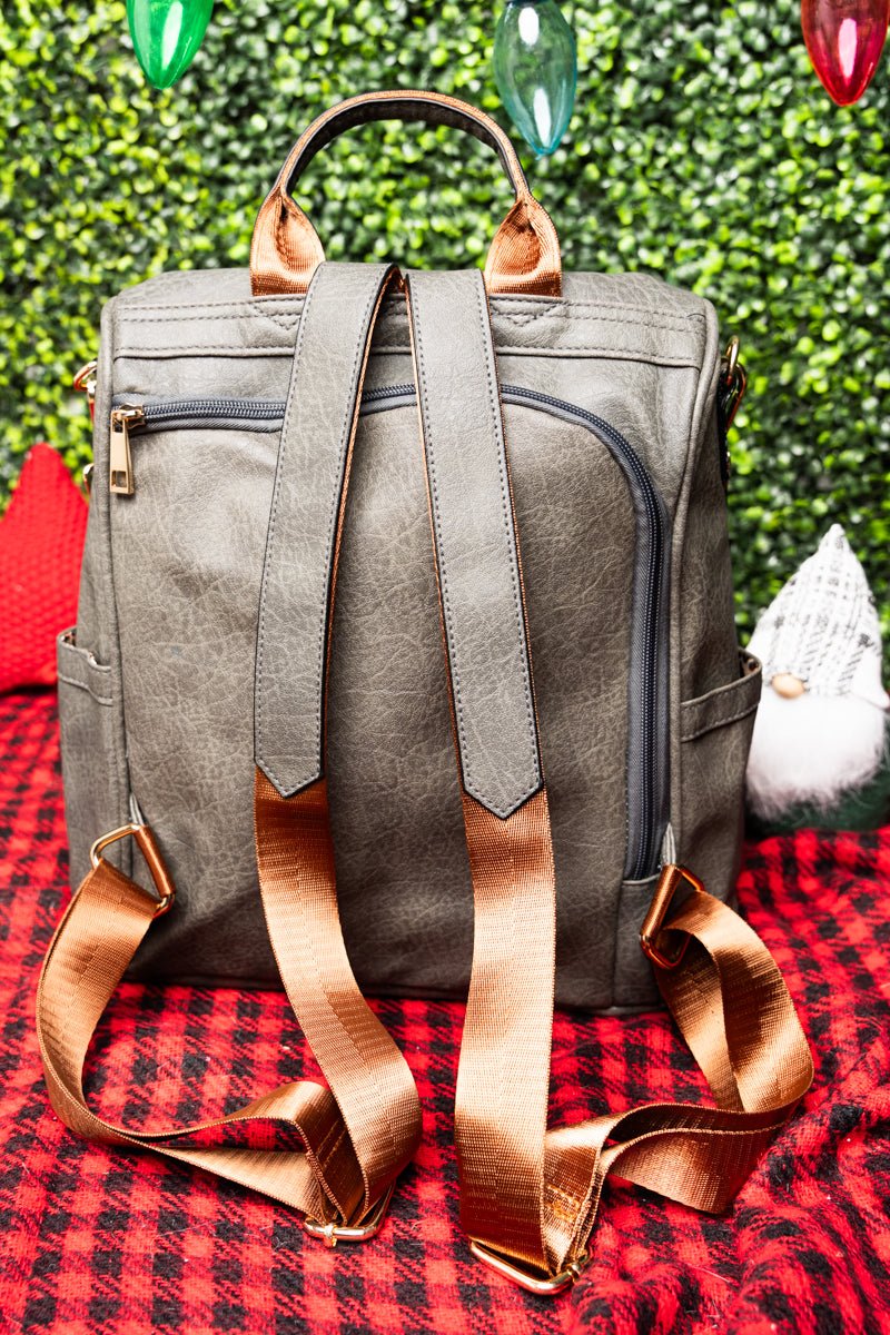 NGIL Dark Gray Faux Leather Anti-Theft Backpack Tote - Wholesale Accessory Market