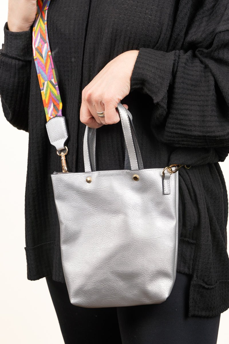 NGIL Silver Faux Leather Gwen Guitar Strap Purse - Wholesale Accessory Market