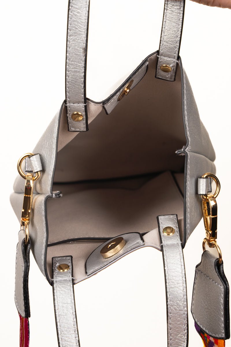 NGIL Silver Faux Leather Gwen Guitar Strap Purse - Wholesale Accessory Market