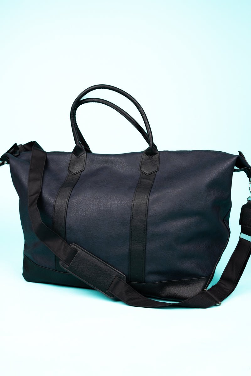 NGIL Navy Faux Leather Weekender - Wholesale Accessory Market