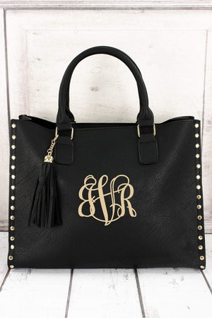 NGIL Black Faux Leather Studded 2-in-1 Tassel Tote - Wholesale Accessory Market