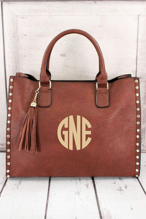 NGIL Brown Faux Leather Studded 2-in-1 Tassel Tote - Wholesale Accessory Market