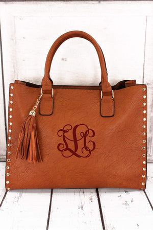 NGIL Light Brown Faux Leather Studded 2-in-1 Tassel Tote - Wholesale Accessory Market