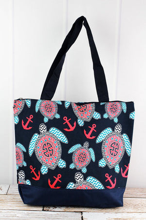 NGIL Preppy Under The Sea with Navy Trim Tote Bag - Wholesale Accessory Market