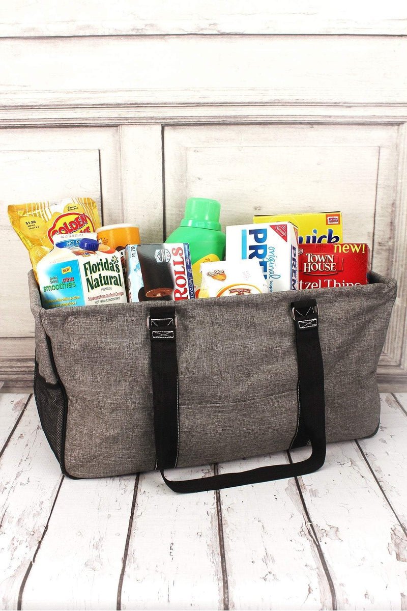 NGIL Steel Gray Crosshatch with Black Trim Collapsible Haul-It-All Basket with Mesh Pockets - Wholesale Accessory Market