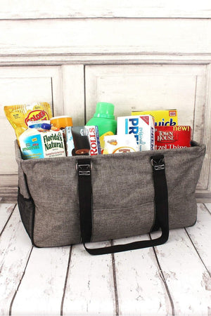NGIL Steel Gray Crosshatch with Black Trim Collapsible Haul-It-All Basket with Mesh Pockets - Wholesale Accessory Market