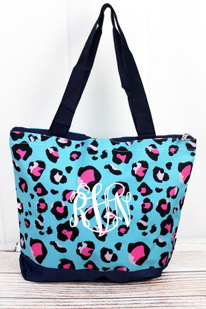 NGIL Leopard Lounge with Navy Trim Tote Bag - Wholesale Accessory Market