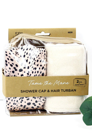 Cheetah Shower Cap & Hair Turban Set - Wholesale Accessory Market