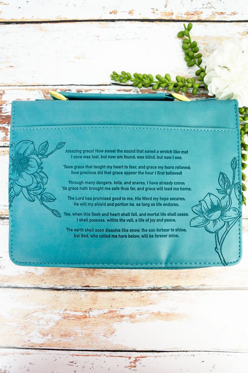 Amazing Grace Floral Teal LuxLeather Large Bible Cover - Wholesale Accessory Market