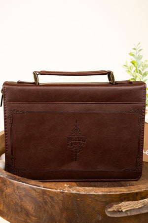 The Lord's Prayer Walnut and Burgundy LuxLeather Large Bible Cover - Wholesale Accessory Market