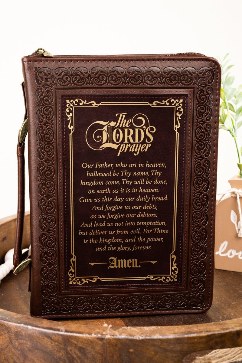 The Lord's Prayer Walnut and Burgundy LuxLeather Large Bible Cover - Wholesale Accessory Market